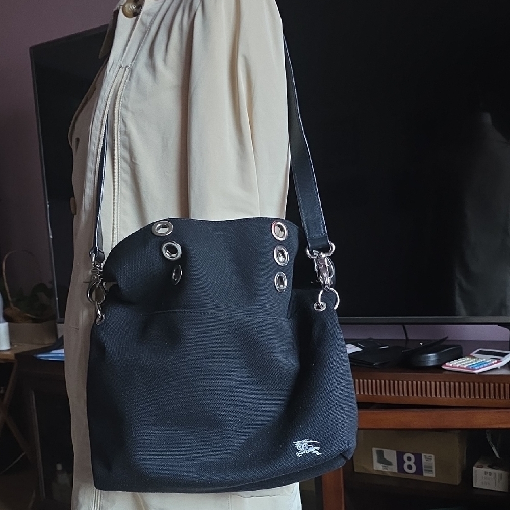 Burbery Black Shoulder Bag with Silver Accents